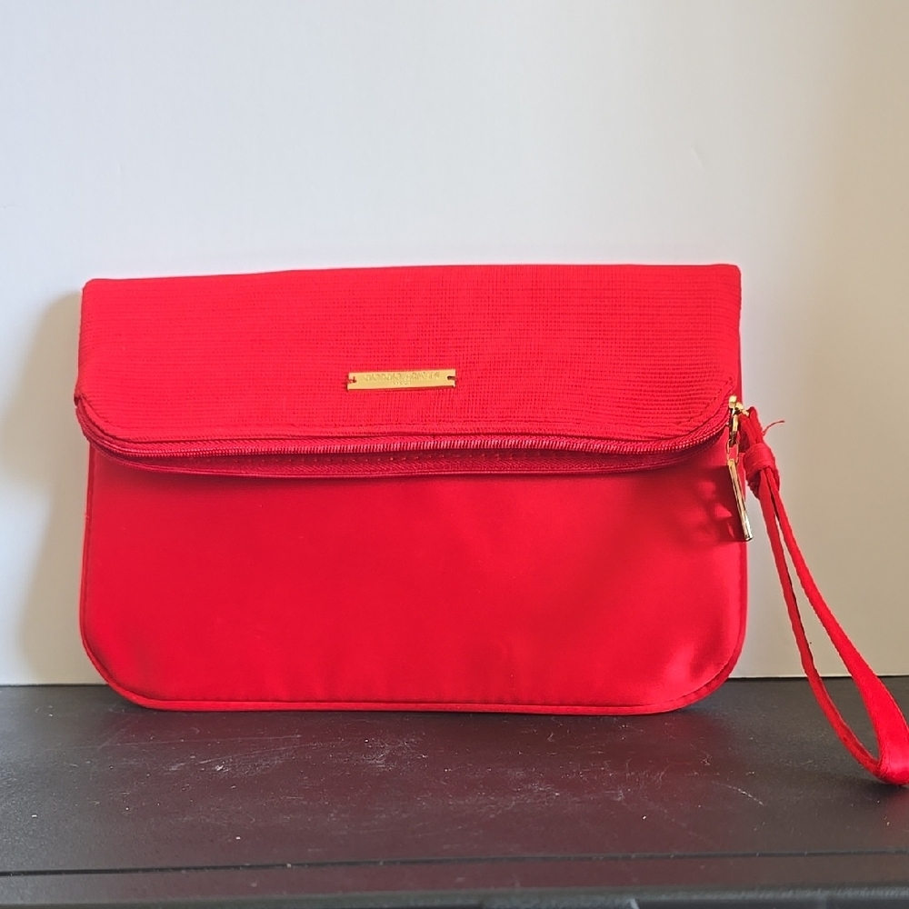 Giorgio Armani Red Clutch with Gold Detail and Wrist Strap